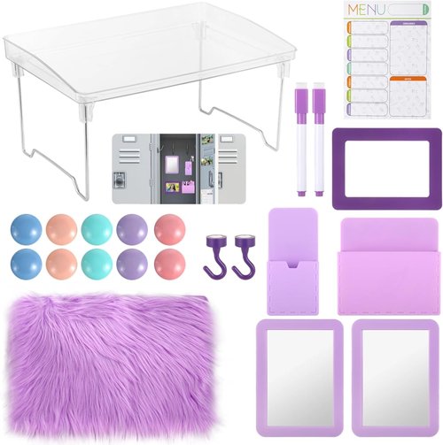 OMISTAR 22 Pcs Locker Organizer Kit - Purple Accessories with Magnetic Mirror & Whiteboard | Back to School Essentials