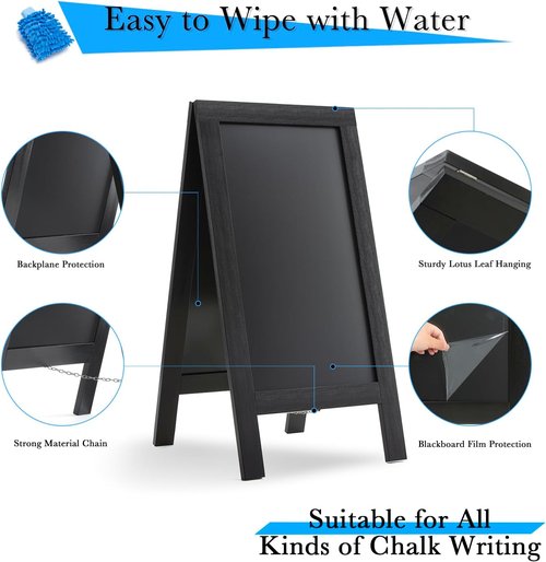 DAHAPYBOO Sandwich Board - 40"x20" Solid Pine Wood Rustic Black Chalkboard Sign for Outdoor Use