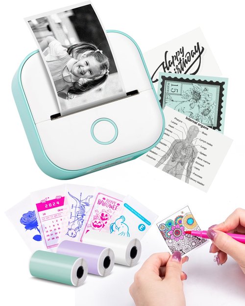 Memoking Sticker Printer - T02 Mini Printer Print Pods Portable Thermal Inkless Sticker Maker Machine Bluetooth Pocket Impresora Portátil Instant Print for Notes, Anatomical Diagrams, Journal,DIY,Gift