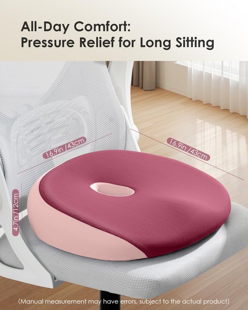 FLORICH Seat Cushion, Memory Foam Cushion for Office Chair, Ergonomic Office Seat Chair Cushion for Relieving Sciatica, Soft & Breathable Car Seat Cushion - Pink