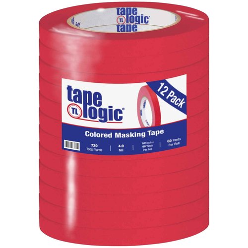 Tape Logic (12 Pack General Purpose Colored Masking Tape, 1/2 Inch x 60 Yards, Red, for Home, Office, Arts, Crafts, DIY, Labeling and Coding
