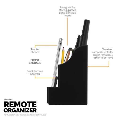 BRAINWAVZ Adhesive Remote Control Wall Mount Holder, Easy To Install, Holds upto 4 Remotes & Storage for Phones, Pens & More, Screw-In or Stick-On