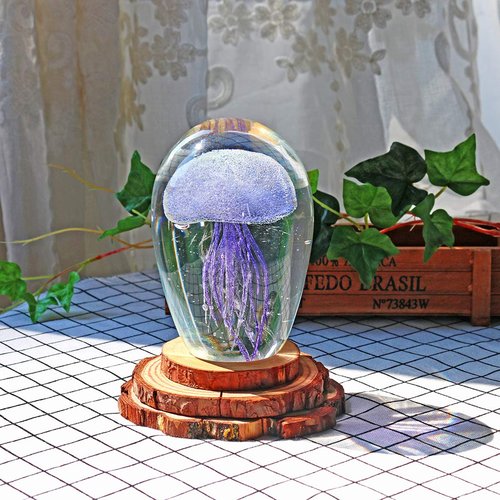 QFkris Hand Blown Purple Glass Jellyfish Figurines Collectibles, Glass Paperweight Sea Animal Sculpture for Fish Tank Table Decor