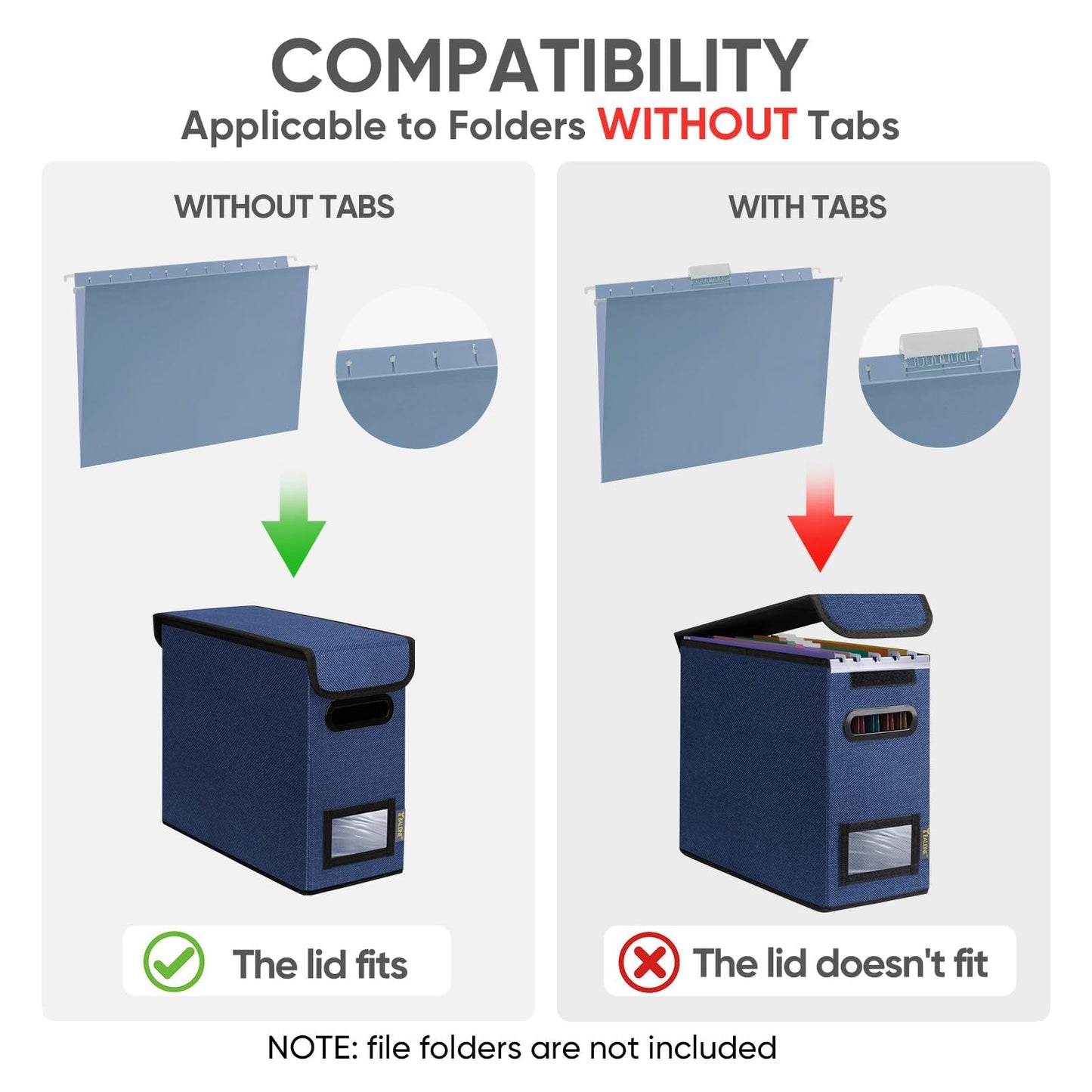 BALEINE File Organizer Box with Lid, Collapsible File Folder Organizer with Plastic Slide, Hanging File Folder Box for Office Document Storage (2 Pack, Blue, S)
