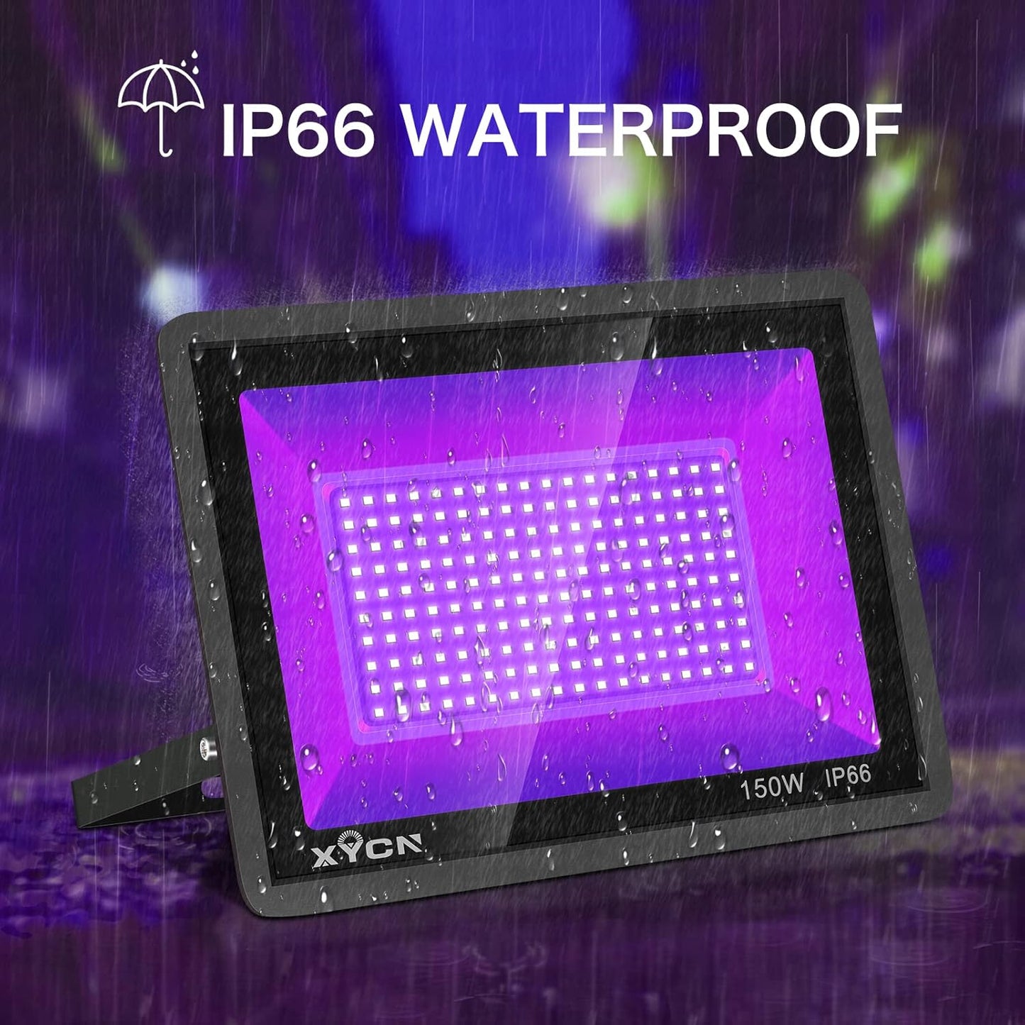 XYCN 150W Black Light Flood Light - Waterproof IP66 for Glow Parties, Halloween & Neon Decor