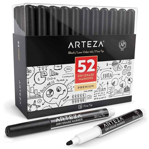 ARTEZA Dry Erase Markers Pack of 52 and Dry Erase Markers Pack of 52 Black Color Bundle, Whiteboard Pens, Office Supplies for Back to School, Office, Home