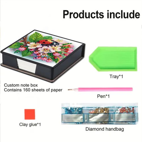 BAYUNOE Memo Paper Storage Box Diamond Art Painting Leather 4.2x4.2 in Sticky Note Holder for Organizer Notepad Holder with 160 Sticky Notes Office Supplies Desk Accessories-Ladybird