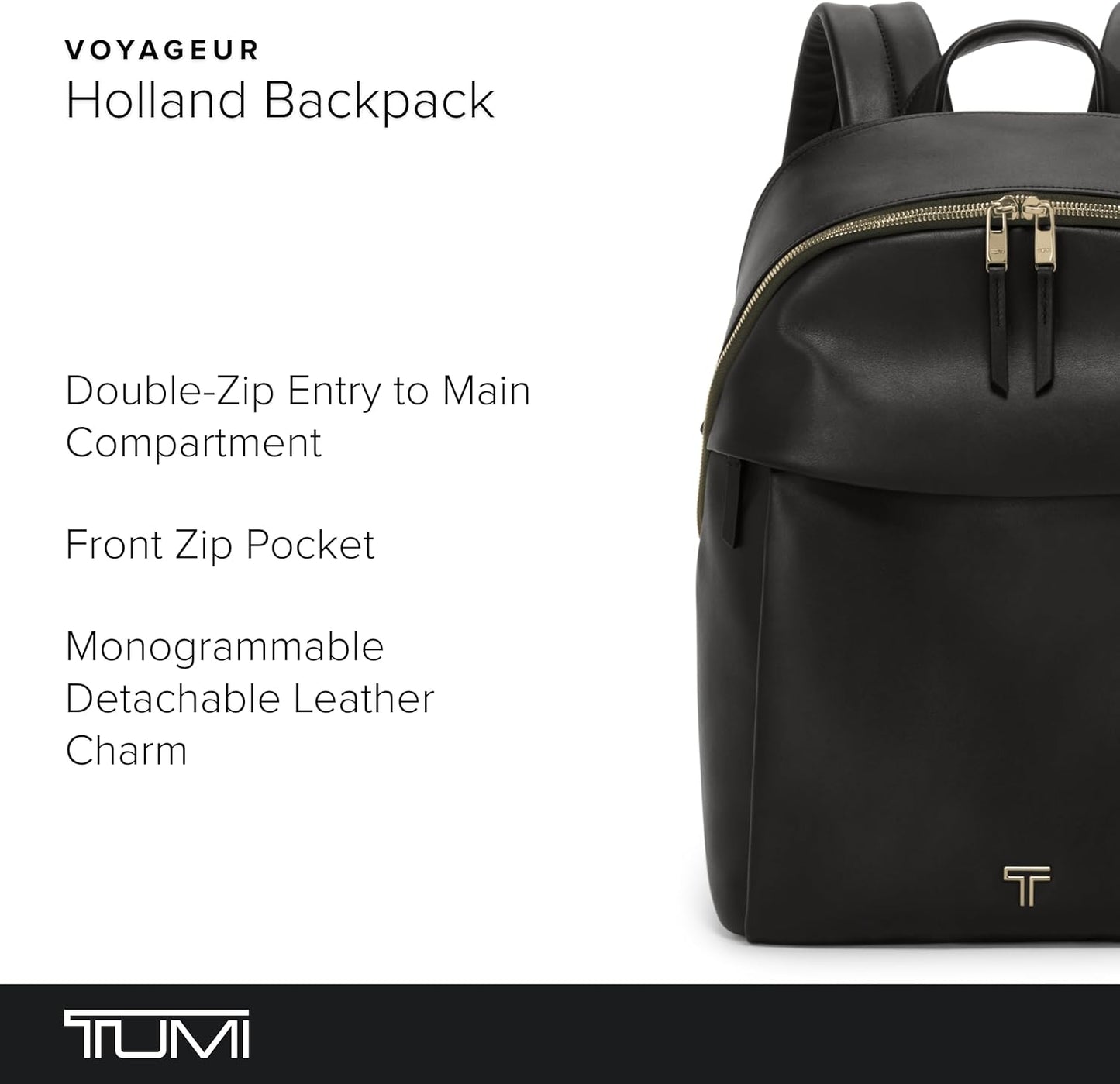 TUMI - Voyageur Holland Backpack - Women's Leather Travel Bag - Fits Up to 14" Laptop - Black with Gold Hardware