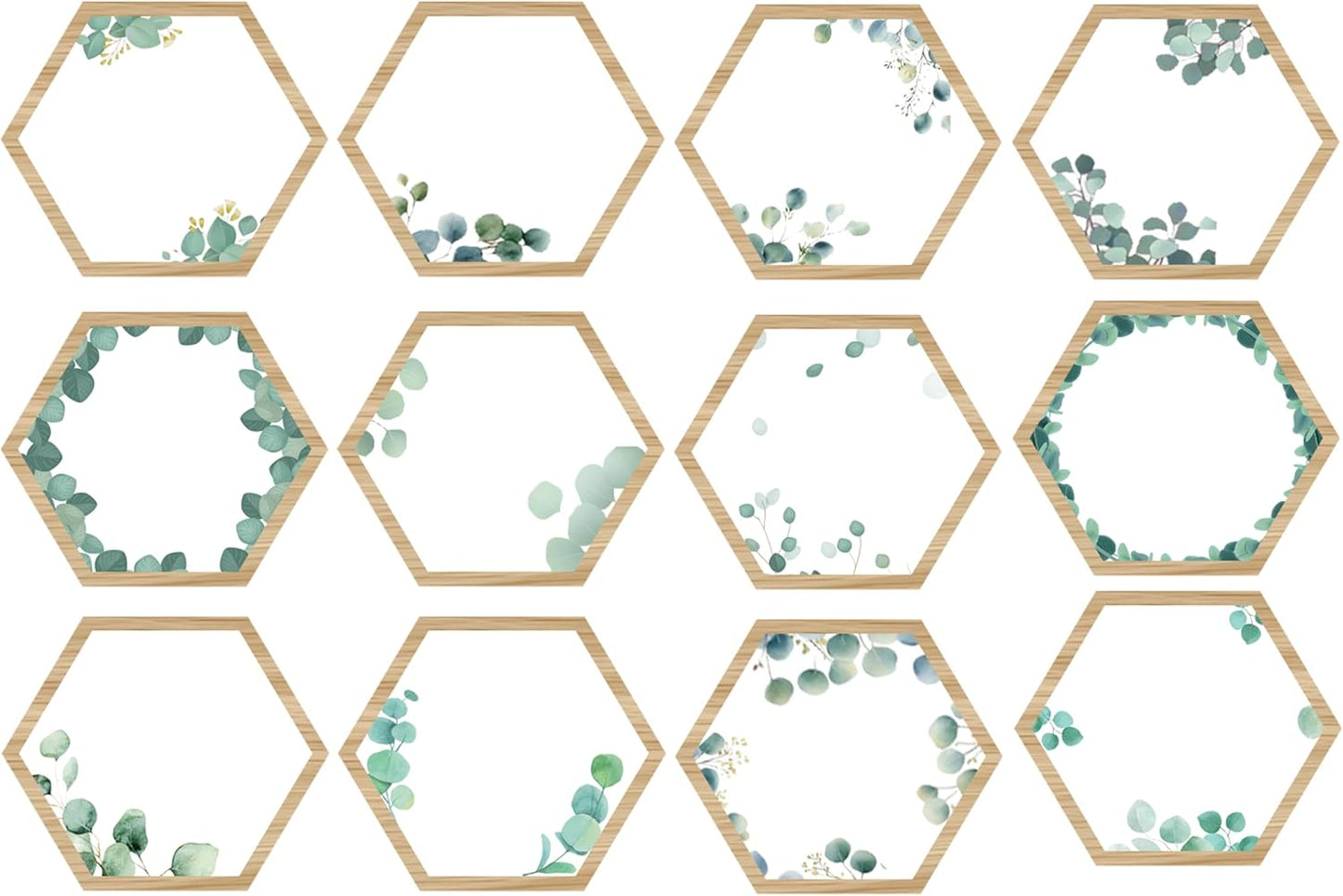 Skiennix Plant Themed Bulletin Board Decor - 5-Inch Boho Hexagon Cutouts | 60 Pcs Wood Grain Wall Art