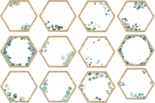 Skiennix Plant Themed Bulletin Board Decor - 5-Inch Boho Hexagon Cutouts | 60 Pcs Wood Grain Wall Art