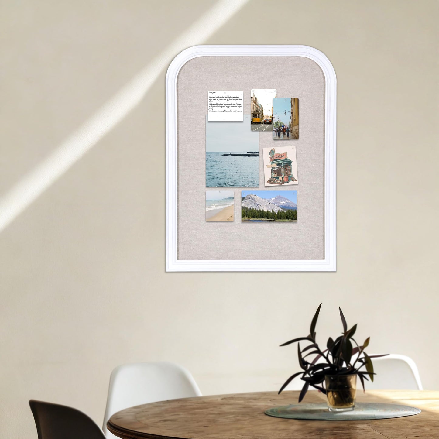 Wall Mounted Picture Board with Linen and White Frame, 23.6"x17.7" SHASHIDI Bulletin Board Ideal for Office Decor, School Use, Photo Display, and Reminders