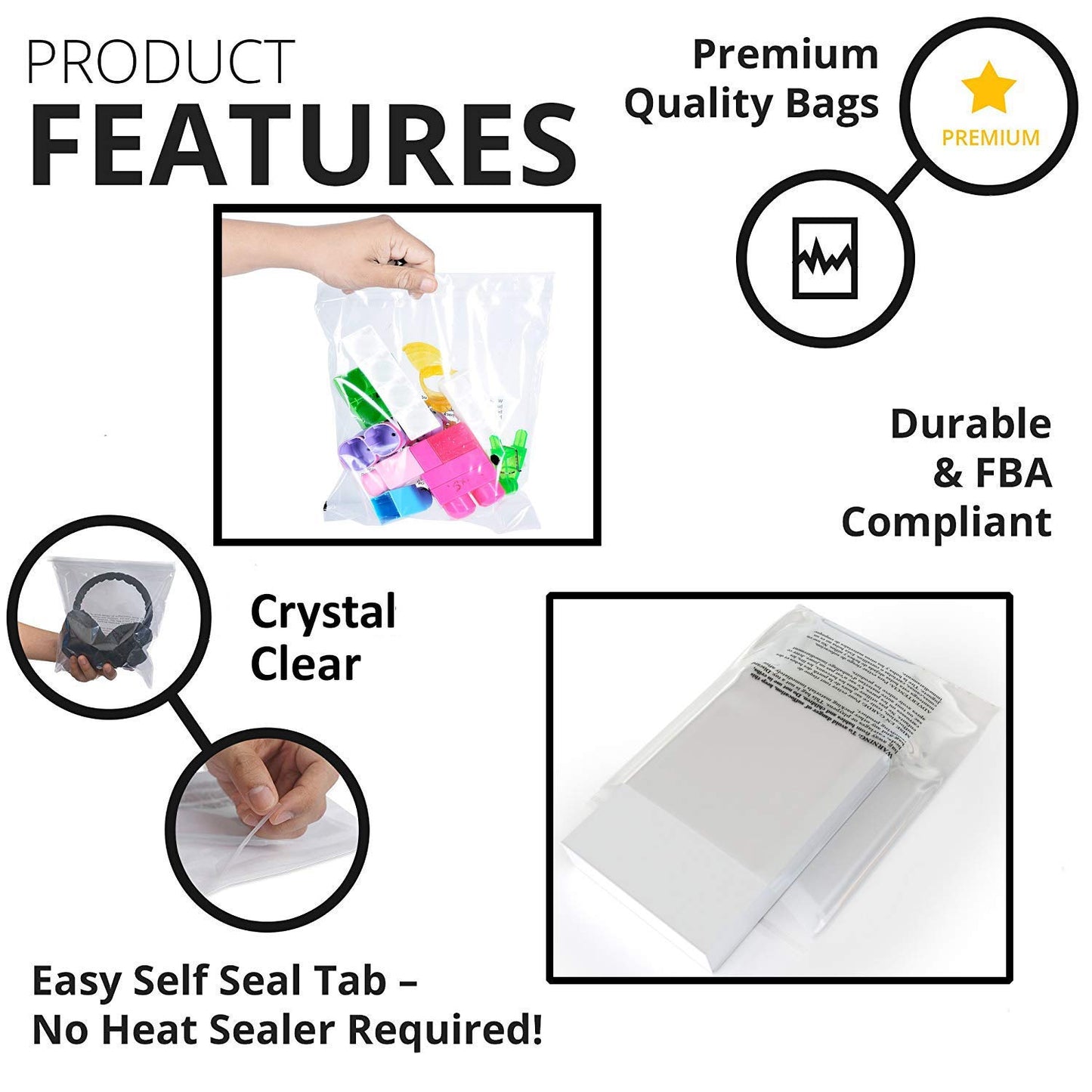 5x7" Clear Resealable Poly Bags with Suffocation Warning - 200 Pack - Self-Seal Plastic Packaging Bags for Shipping, Retail & Storage - Retail Supply Co