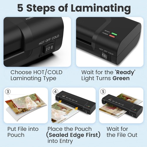 VidaTeco Laminator Machine 9-inch Thermal Cold Laminator with Laminating Sheets 20 pcs,Laminating Machine with 2-Min Faster Preheat,Personal Lamination with Patented Roller for Teacher(Black)