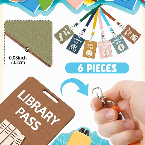 Chiisong Hall Pass Lanyards Set - Unbreakable Wooden Passes for Classrooms, Restrooms & Offices | Classic & Morandi Colors