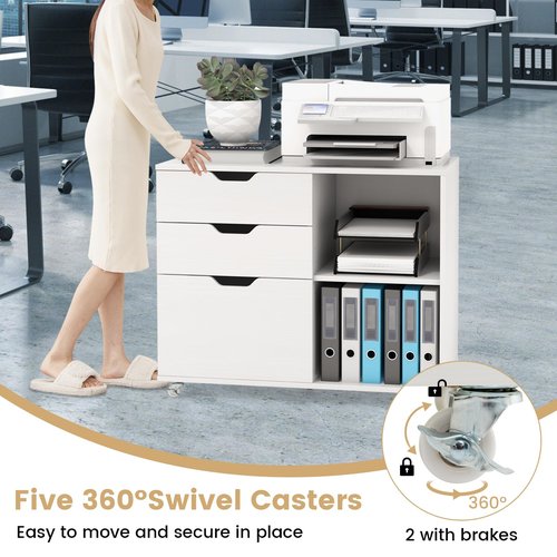 Giantex 3 Drawer File Cabinet, Office Storage Cabinet Fits Files Letter, A4, Legal Size, Rolling Printer Stand with Adjustable Shelf, Office Organization and Storage, Lateral Filing Cabinet (White)