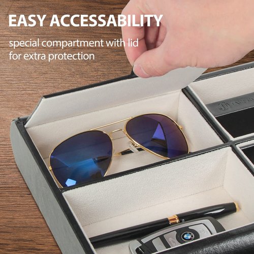 J JACKCUBE DESIGN Valet Tray,Nightstand Desk or Dresser Organizer, Catch-All for Keys, Phone, Wallet, Coin, Jewelry, and More (Black / 10.34 x 2.15 x 8.19 inches) JackCubeDesign - :MK158