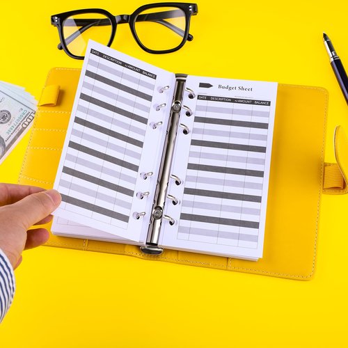 60PCS Budget Sheets for A6 Binder, 6-Holes Expense Tracker, Spending Tracker, Cash Ledger Book Wallet Bill Organizer, Black