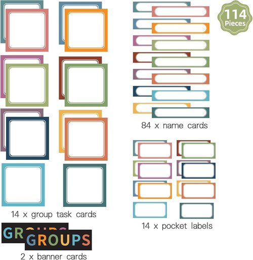 REGELETO Boho Classroom Pocket Chart - Large 46 x 26.3 Inch Organizer with 114 Cards for Teachers