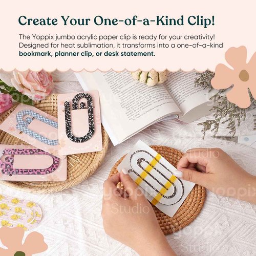 YOPPIX 30 Set Sublimation Paper Clips Blanks Bulk, Jumbo Sublimation Acrylic Paperclip Bookmark Clips with 30Pcs Back Card for Heat Transfer DIY Crafts, Office School Supplies, Back to School Gifts