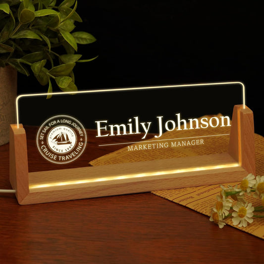 Skiennix Custom Name Plate - Personalized Light-Up Acrylic Desk Sign | Unique Office Gift for Boss & Coworkers