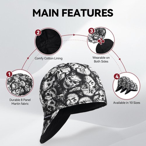 ARCCAPTAIN Reversible Welding Cap, 8 Panel Protective Cap, 10 oz Fireproof Cotton Comforts for Safety and Protection While Welding to Men Women, 7 1/8