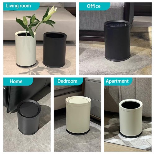 YOJIA 3.17 Gallon/12L Elegant Garbage Can,Double Layers Metal Trash Cans,Light Luxury Black Waste Basket, for Bathroom,Bedroom,Kitchen,Hotel,Office,Bank,Home,Cafe (Black 12L)