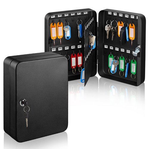 AdirOffice Key Lock Box – 48 Key Hooks Wall Mounted Key Cabinet Lock Box, Car Keys Holder Box, Lockable Key Storage Box - Metal Key Box Organizer with for Home and Office