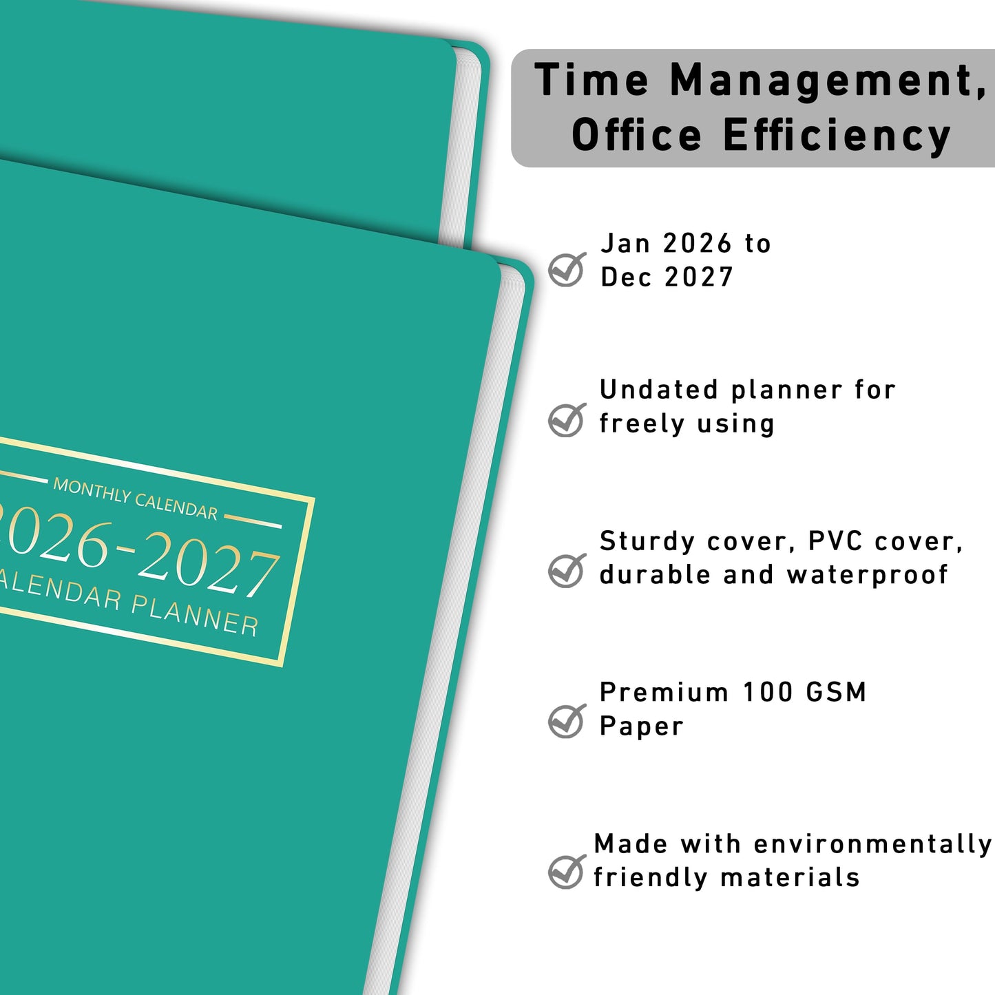 Monthly Planner Jan 2026 - Dec 2027, Monthly Planner for 24 Monthes, 9×11 Inch, Teacher Monthlys, Hard PVC Cover, Spiral Bound, Time Management Calendar, Perfect for School & Office (Blue)