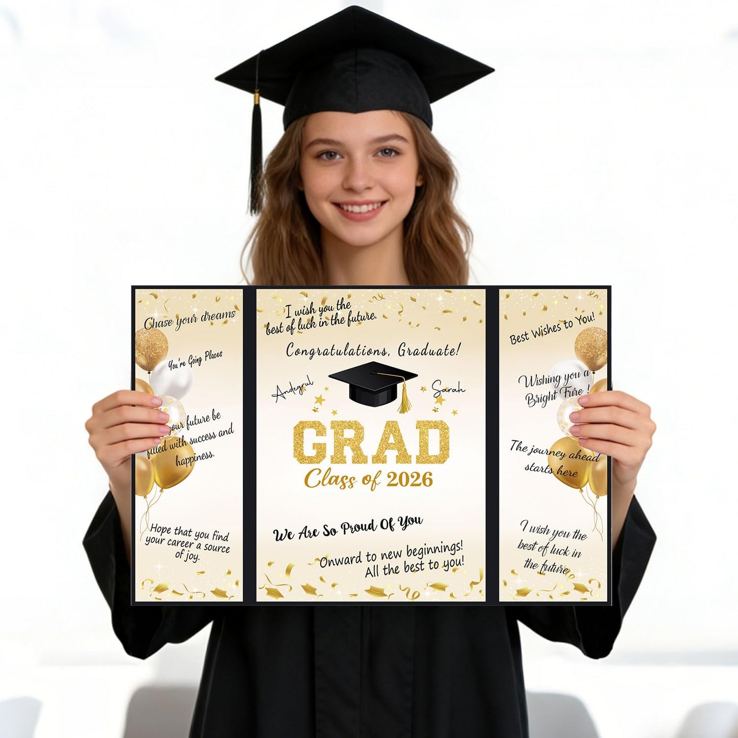QIYANPAX 2026 Graduation Guest Book Alternative, Black and Gold Graduation Decorations Class of 2026, Graduation Signature Book, Congrats Grad Sign in Board, Graduation Gifts for Her Him