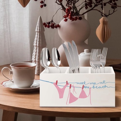 URLLUAE Pink Preppy Beach Wooden Pen Pencil Holder for Office Desk Accessories, Beachy Gifts for Women, Beachy Office Decor, Meet Me at the Beach Makeup Brush Toothbrush Holder Organizer