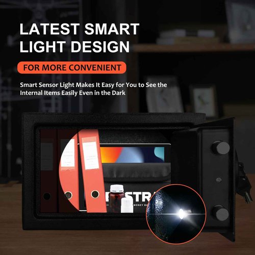 Bostra Fireproof Safe Box with Sensor Light, Digital Keypad, for Home - 0.5 Cubic Small Safe with Keys & Pass Code for Cash, Jewelry
