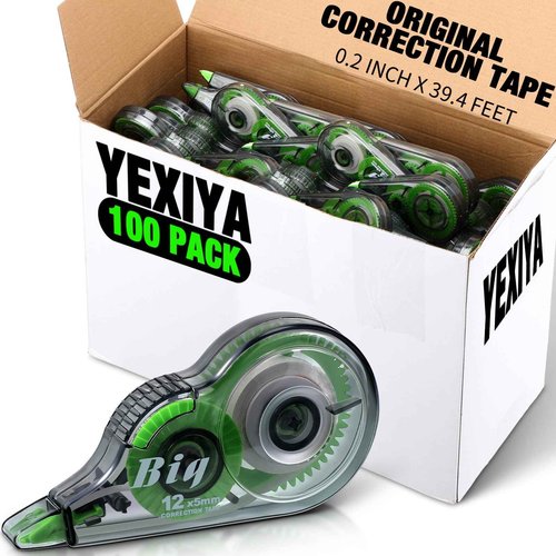 Yexiya 100 Pcs Correction Tapes Original Correction Wide Eraser Applicator Easy to Use Applicator Translucent Tapes Shows for Office Note Journal Scrapbooking, 0.2 Inch x 39.4 Feet