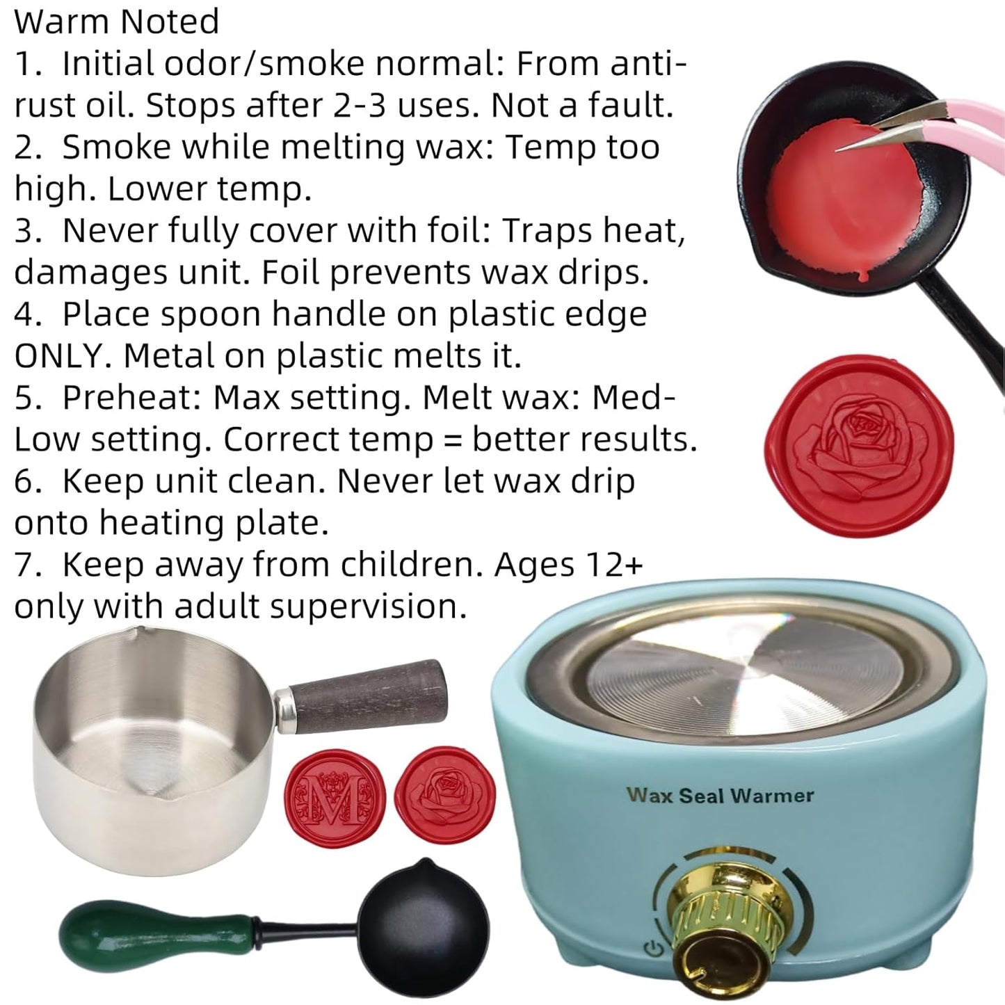 Skiennix Electric Wax Seal Warmer Kit - Includes 80ml Spoon & Non-Slip Spoon | Ideal for Melting Wax Seals (Blue)