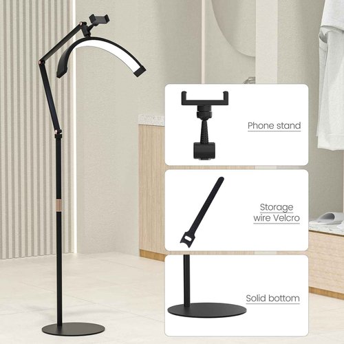 Tattoo light,Half Moon Lash Lighting: Foldable Floor LED Lamp for Eyelash- Beauty Lash Light for Eyelash Tech,Esthetician Lights with Phone Holder -Led Floor Lamp for Or Tattoo Bed,Lash Nail Tech ﻿