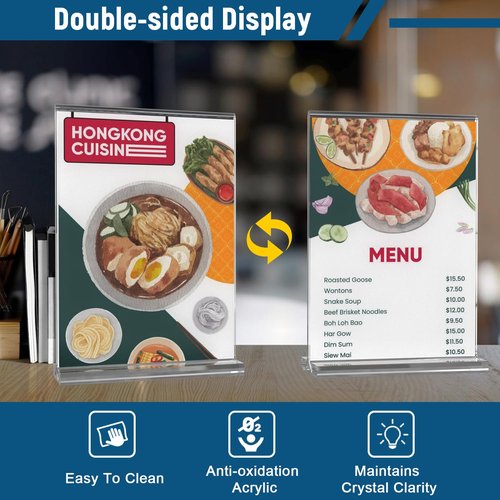 Dynta 18 Pack Acrylic Sign Holder 5x7 Inches Clear Picture Frame Vertical Table Double Sided Menu Flyer Holder T Shape Plastic Display Stand for Office Restaurant Store Wedding Party