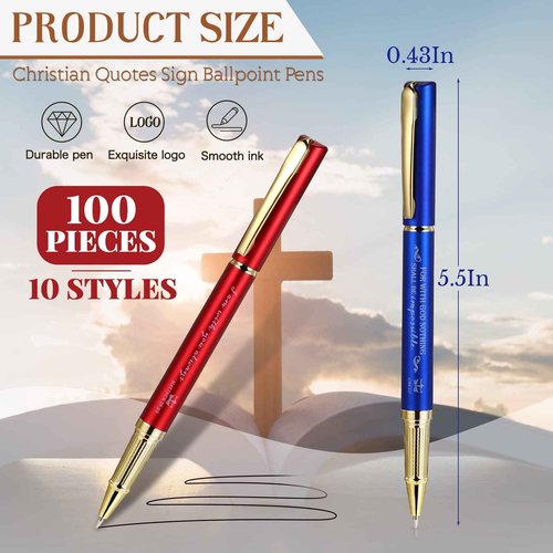 Fuutreo 100 Pcs Christian Bible Verse Pens Gifts Inspirational Quotes Religious Ballpoint Pens for Sunday School Teacher Adults Church Clergy Appreciation Pastor Pastor's Wife Godmother Christmas
