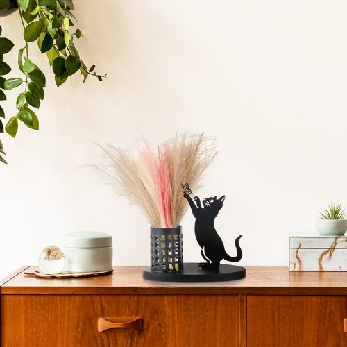 Tandefio Cat Pen Holder for Desk Cute Black Cat Pencil Holder Metal Desk Accessories Organizer Makeup Brush Pen Cups for Office Home Decor Table Centerpiece Lover Gifts Women