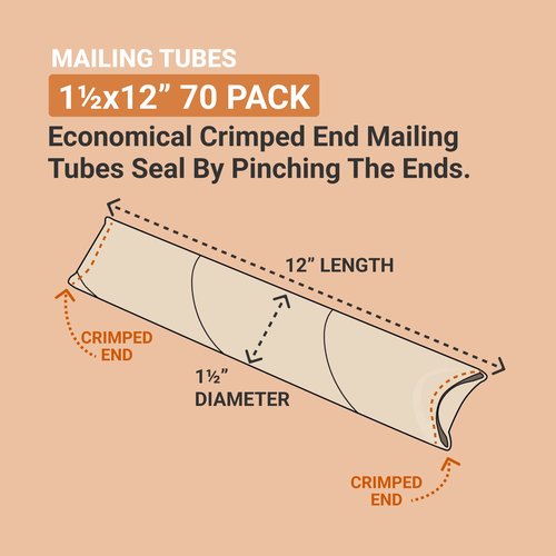 AVIDITI Mailing Tubes with Caps 1.5 Inch x 12"L, 70-Pack | Cardboard Tube Mailer for Poster Box, Blueprint, Teachers, Artwork, Long Art Holder