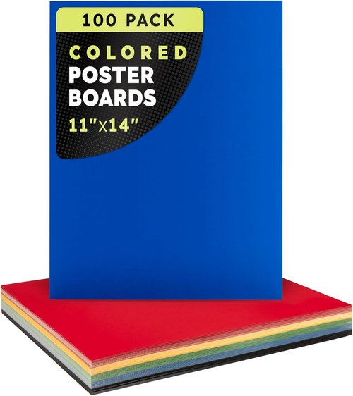 Hygloss Medium Colored Poster Board - 100 Assorted Colors | 11x14 Inches, 10 Pt Thickness