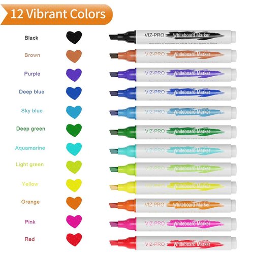 VIZ-PRO Large Dry Erase White Board/Magnetic Foldable Whiteboard, 60 X 36 Inches, Silver Aluminium Frame, with 12 Colored Whiteboard Pens