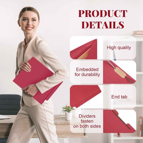 Skyygemm 24 Pack Large Classification Folders, 1 Divider Pressboard File Folder with Fasteners, Expanding File Organizer Bulk for Teachers, Clergy, Office, Church, Christmas Donations(Red)