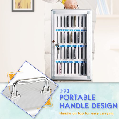 Ozzptuu 36 Slots Aluminum Alloy Pocket Chart Storage Cabinet for Cell Phones,Wall-Mounted with a Locked,Can be Carried by Hand (36 Slots)