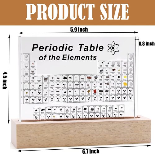 SETHVILL Periodic Table - 83 Real Elements in Acrylic Display with Wooden Stand & Magnifying Glass
