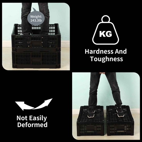 QTJH Collapsible Storage Bin Containe，52 Liter Transferheavy duty plastic storage box,milk crates heavy duty Transit storage of various items black (2)