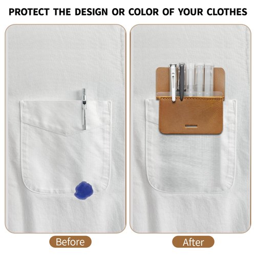 Ringsun Pocket Protector for Men, Full Grain Leather Pen Protect Holder for Heavy Duty Shirts, Lab Coats, Holds Pens, Pointers, Cards, Pocket Protectors for Pencils