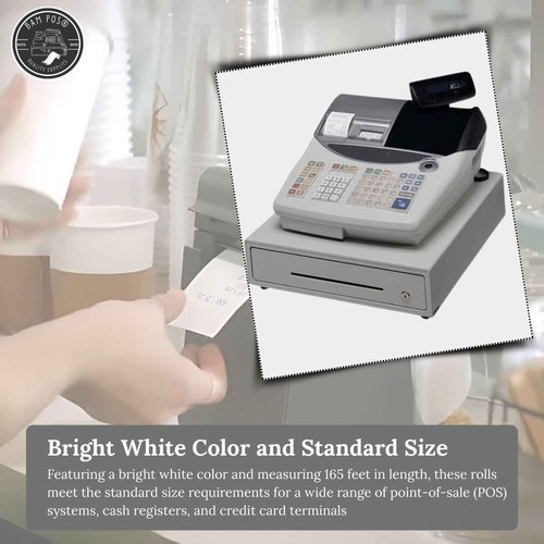 BAM POS 2 1/4" x 165' Thermal Cash Register POS Receipt Paper - Low Dust Thermal - Bright White Paper - Compatible with CE T100, PCR T465 and Many More - 50 Rolls Per Case