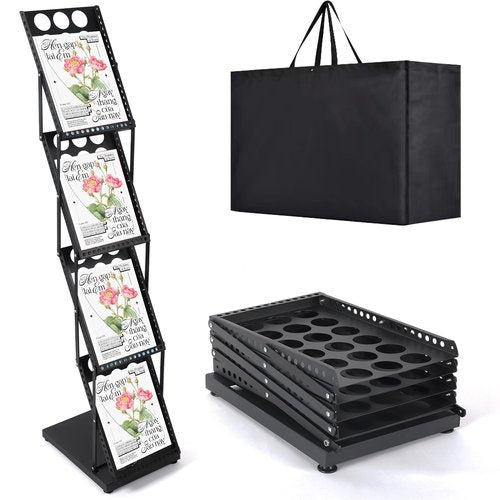 Estleys Trade Show Literature Stand Display Rack, Magazine Brochure Catalog Display Stand, Magazine Floor-Standing with Portable Oxford Bag for Office Store Exhibition Trade Show (Black)