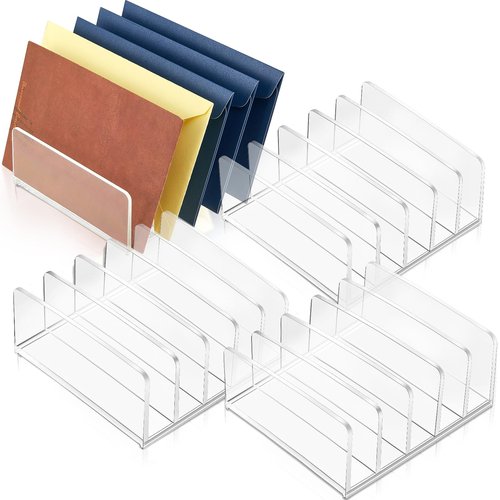 Geetery 4 Pcs Acrylic Cash Tray for Cash Stuffing Mail Sorter Organizer Clear Desk Envelope Organizer for Sorting Mail Envelope Bill Business Card Eyeshadow Palette(5 Slot)
