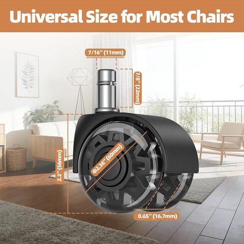 Replacement Wheels for Office Chair by [Brand Name] - Set of 5 Universal 11x22mm Roller Blade Wheels for Smooth, Quiet Movement on Carpet & Hardwood Floors