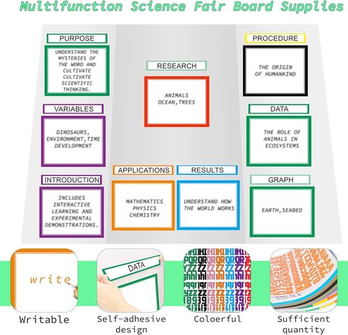 AKONEGE Science Fair Board Supplies - 39 Sheets with 24 Self-Adhesive Presentation Titles & Colorful Stickers